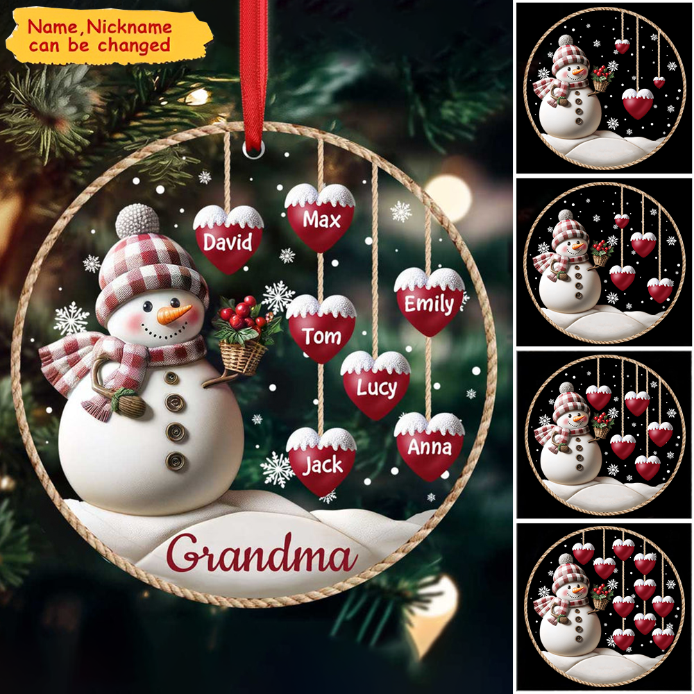 Snowman Grandma Mom Hanging Sweet Heart Kids Personalized Ornament