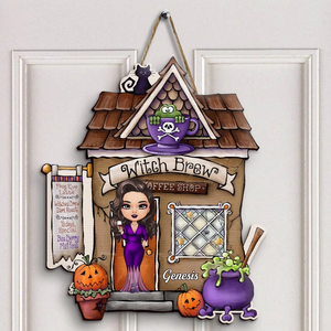 Personalized Door Sign - Halloween Gift For Friends, Family Members - Witch Brew Coffee Shop