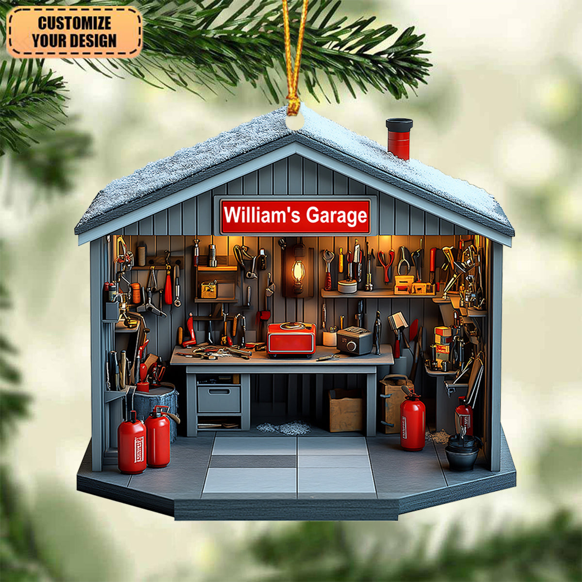 Personalized Garage Shop Christmas Acrylic Ornament