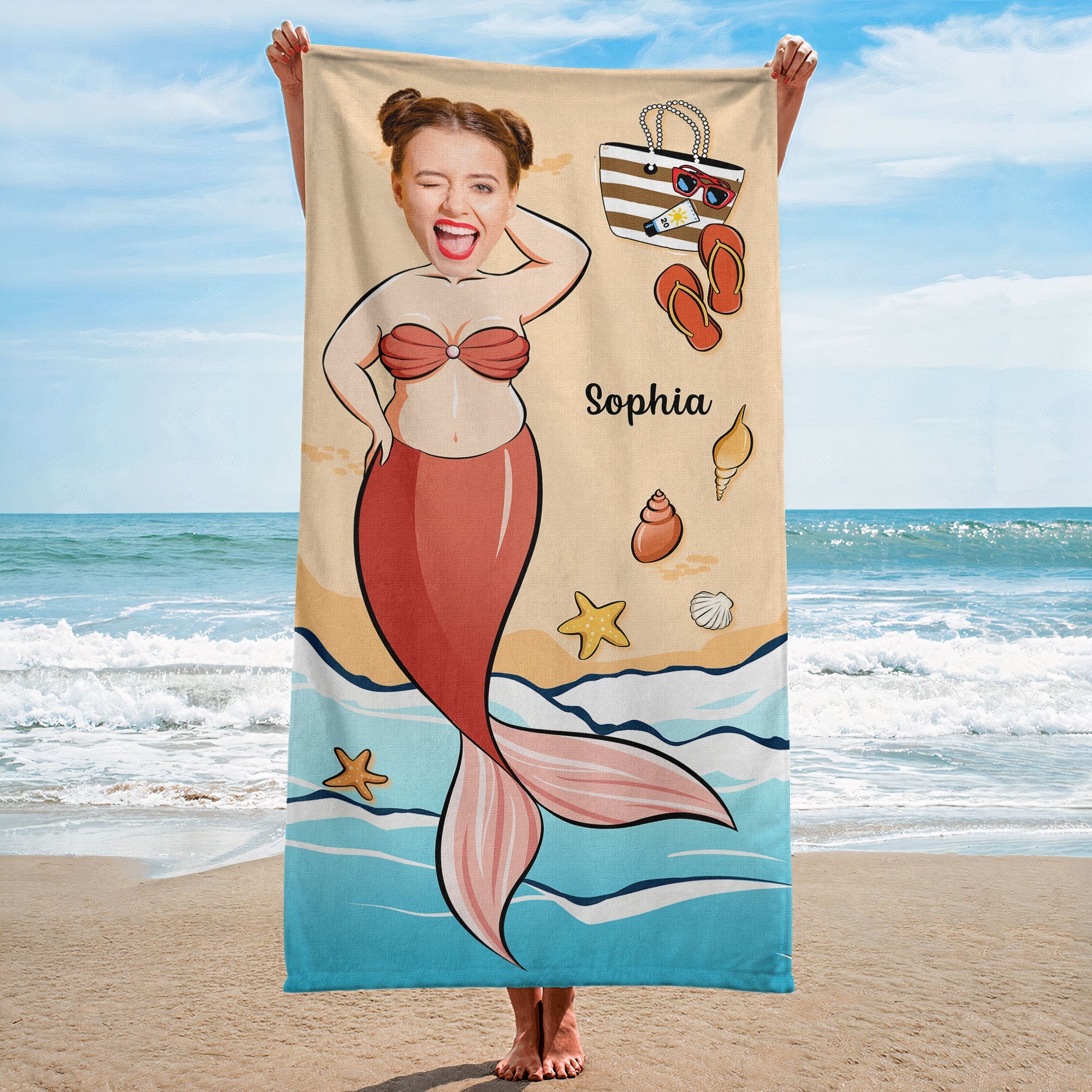 (Photo Inserted) Funny Memaid Towel - Personalized Beach Towel