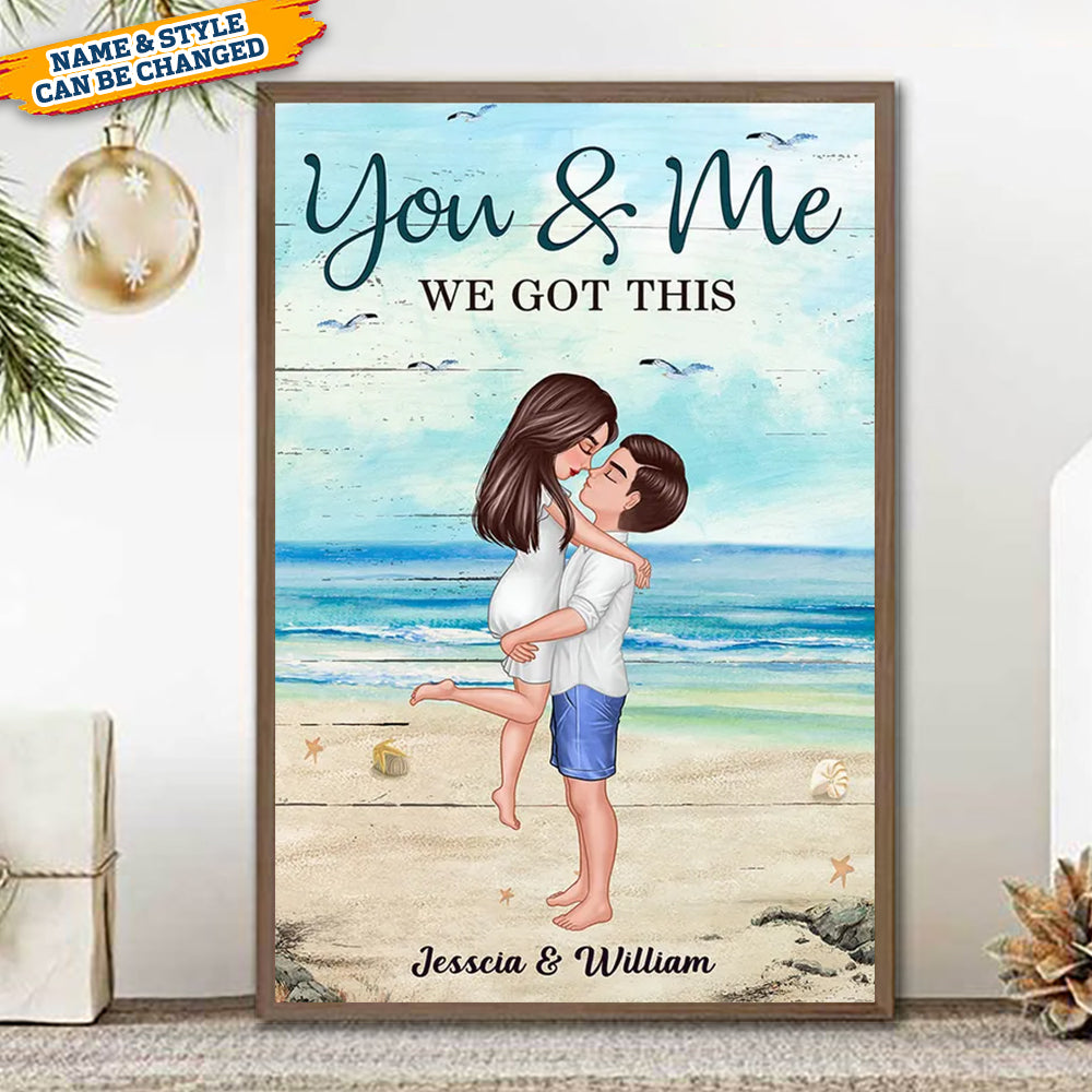 Summer Doll Couple Kissing Hugging On The Beach Personalized Vertical Poster