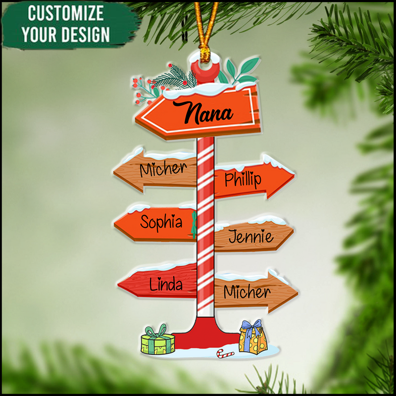 Grandma Mom Christmas Post Sign With Grandkids Name Personalized Acrylic Ornament