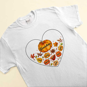 Grandma Mom Pumpkins Fall Leaves Personalized Shirt