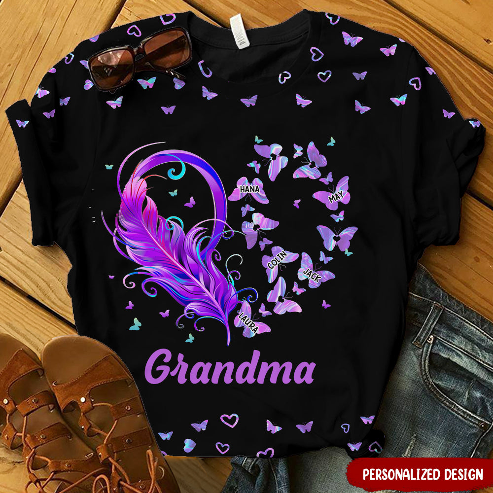 Personalized Grandma Mom Butterfly Heart Birthday Family Gift 3d T-shirt