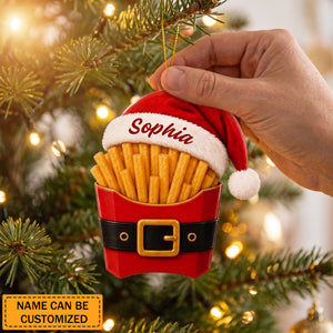 Personalized Santa French Fries Acrylic Ornament, Custom Name Christmas Tree Decoration