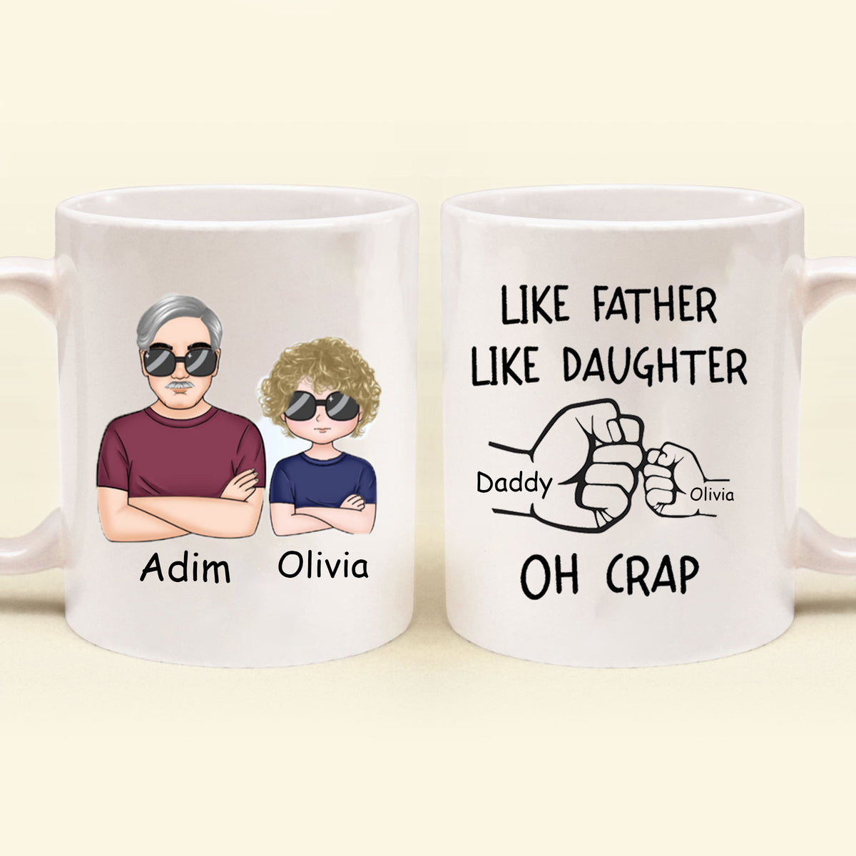 Like Father Like Daughter Fist Bump Handshake - Personalized Mug