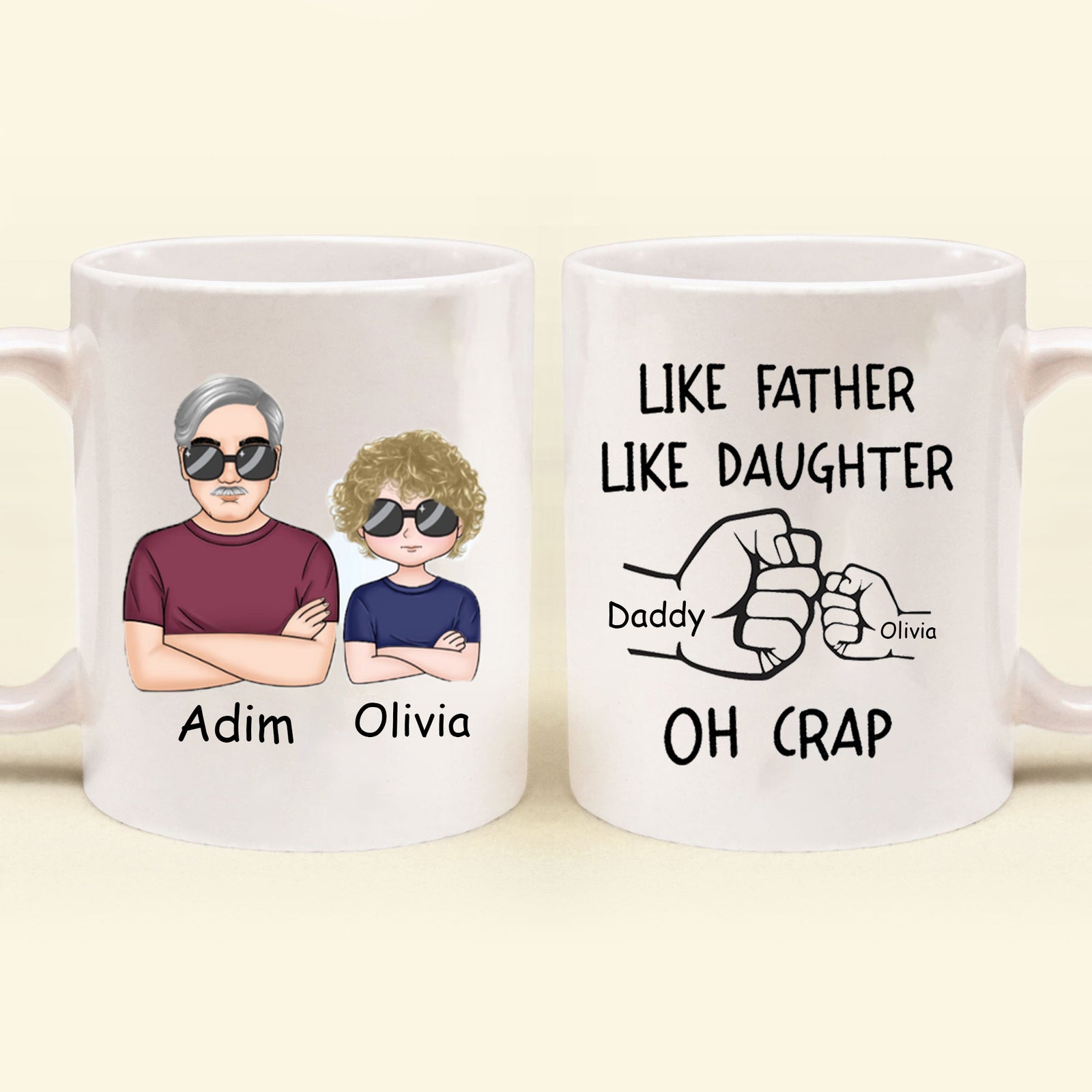 Like Father Like Daughter Fist Bump Handshake - Personalized Mug