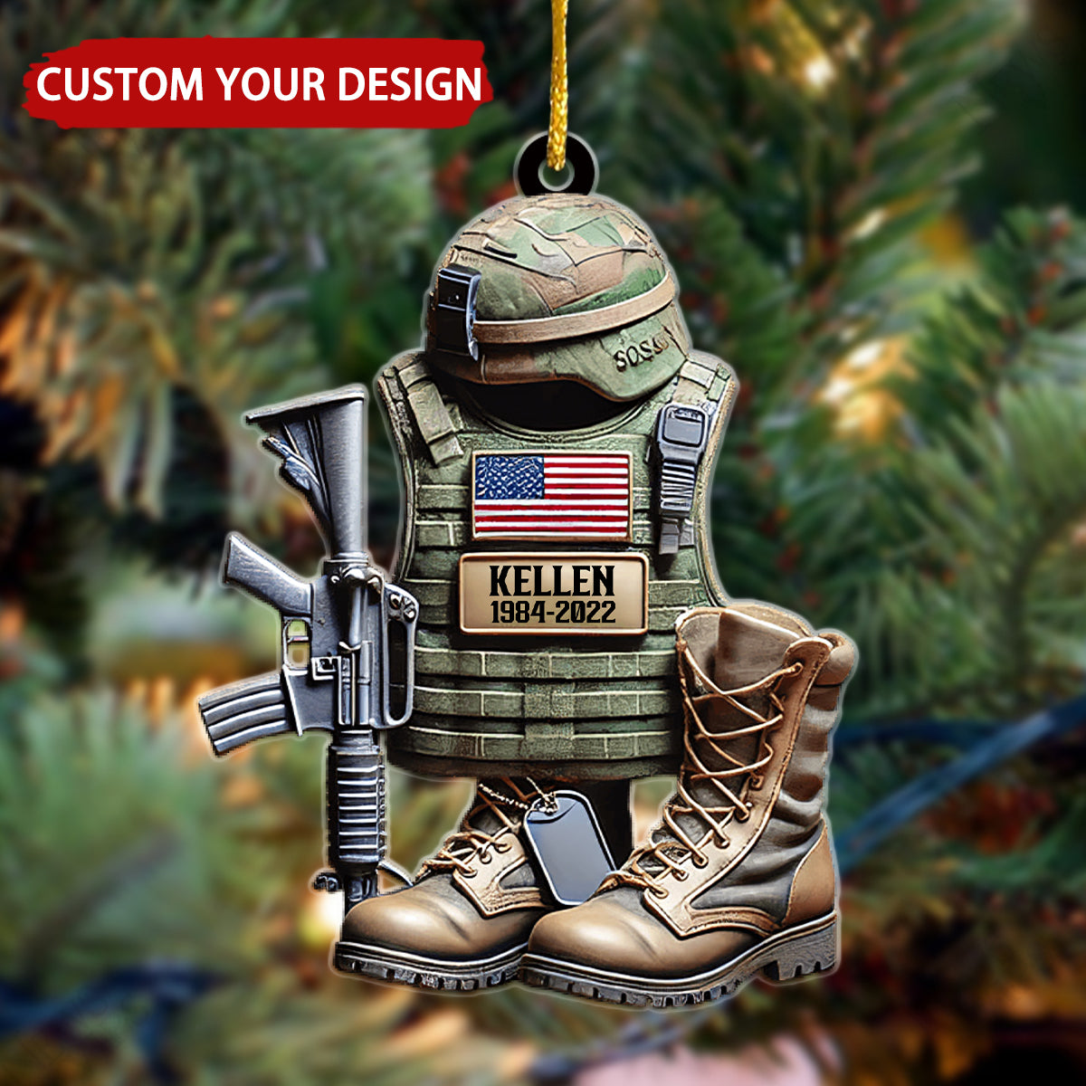 U.S. Veteran Uniform Personalized Christmas Ornament, Veteran Memorial Christmas Gift