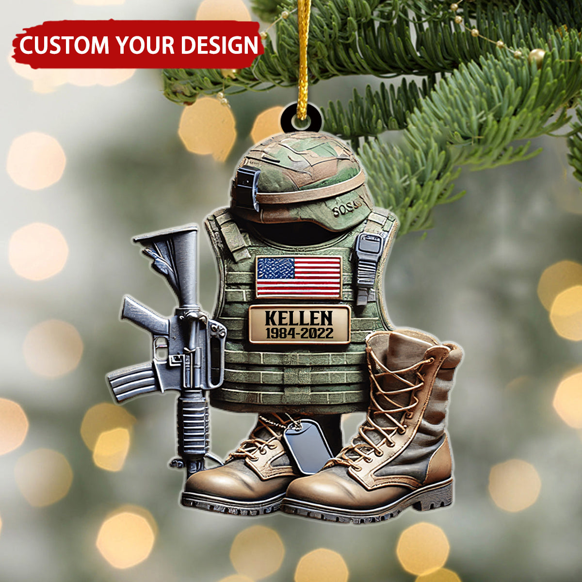 U.S. Veteran Uniform Personalized Christmas Ornament, Veteran Memorial Christmas Gift