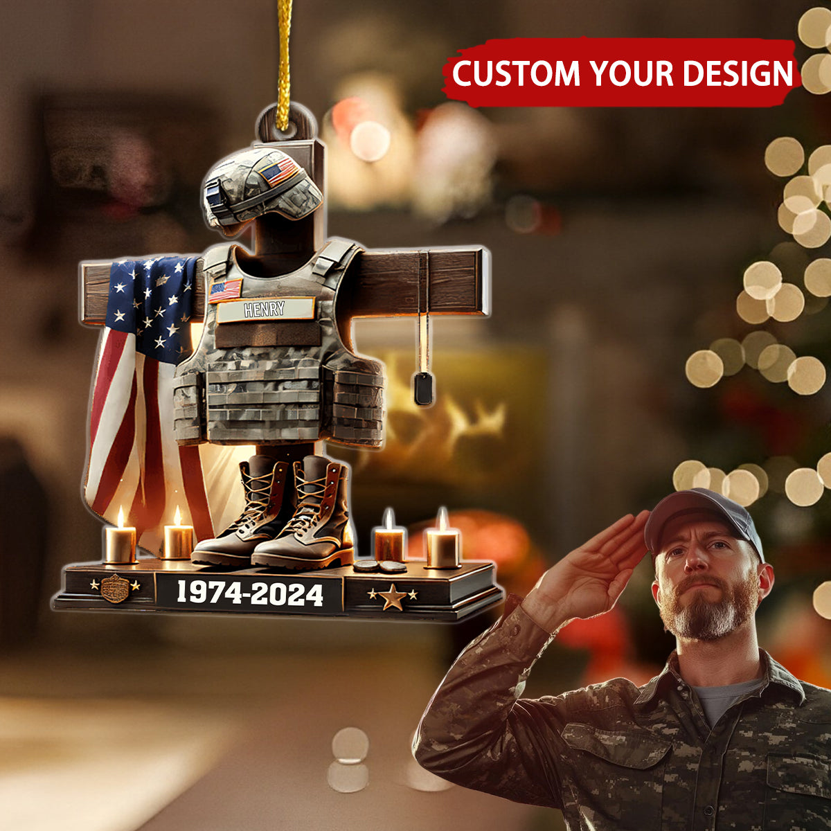 U.S. Veteran Personalized Memorial Christmas Ornament