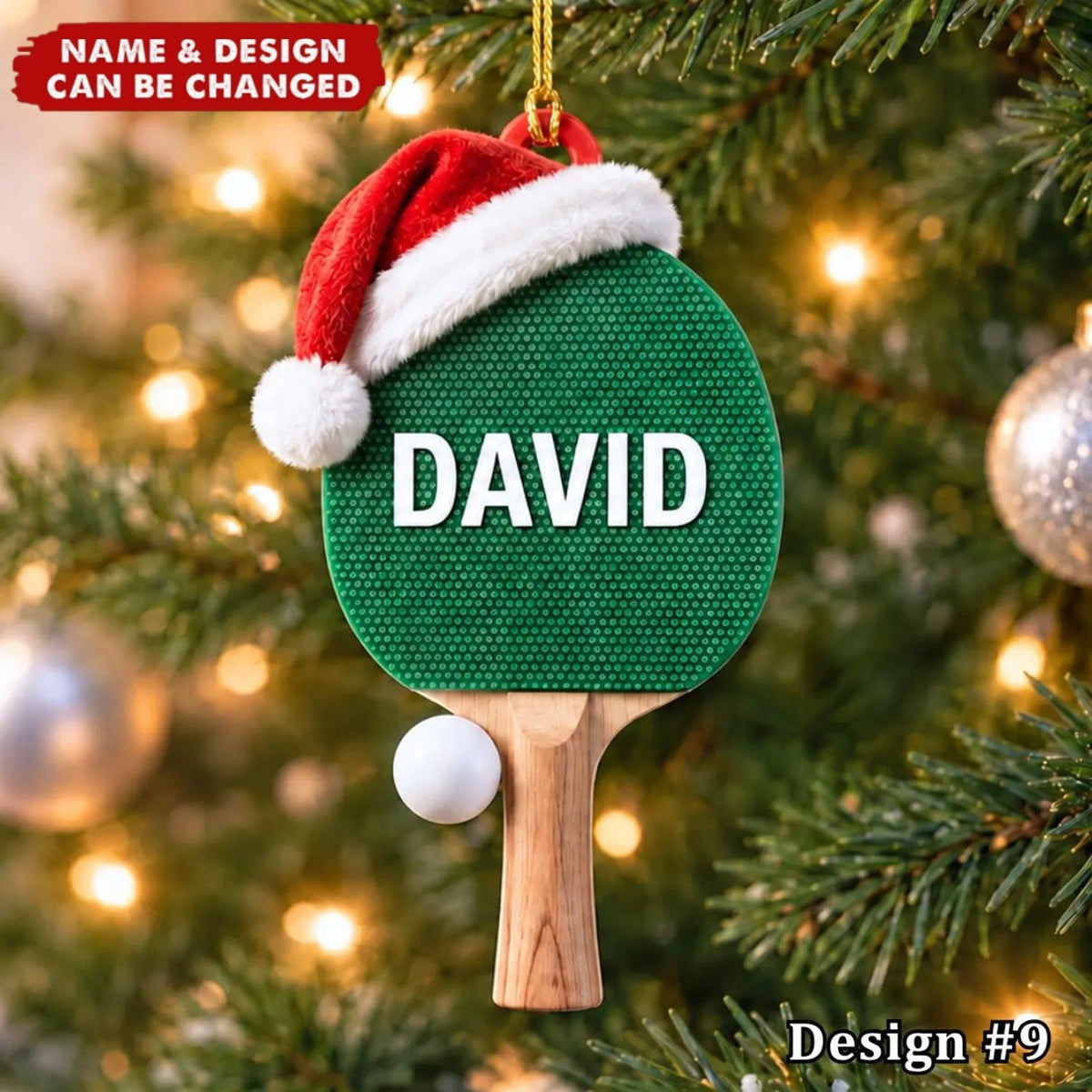 Custom Ping Pong Paddle and Ball Ornament, Personalized Sport Ornament