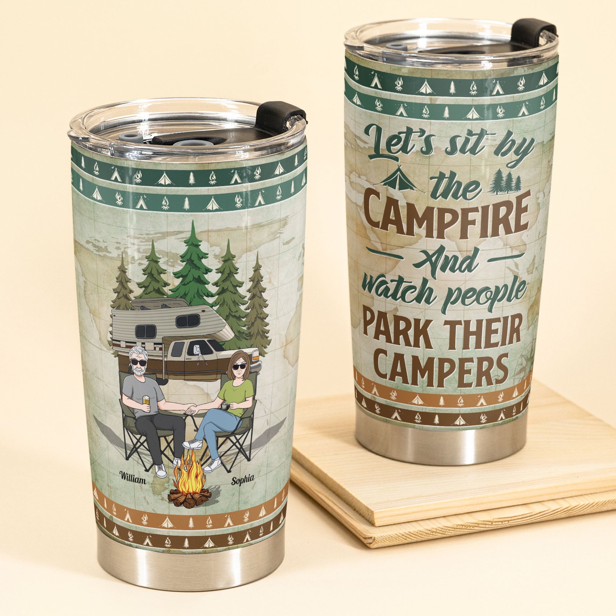 Let's Sit By The Camfire - Personalized Tumbler Cup - Birthday Anniversary Gift Camping Gift For Couples, Camping Lovers, Husband, Wife