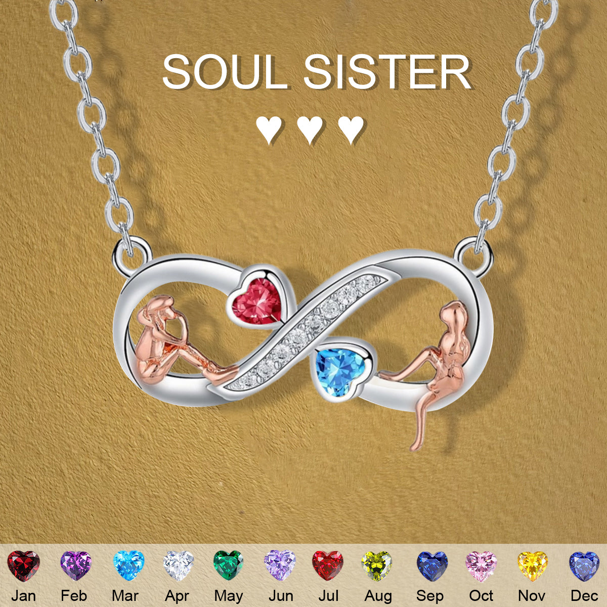 Infinity Love Besties Sisters Custom Birtstone Personalized Necklace