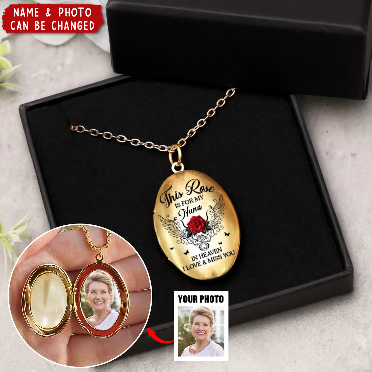 Custom Photo This Rose Is For My Mother In Heaven - Memorial Personalized Locket Necklace