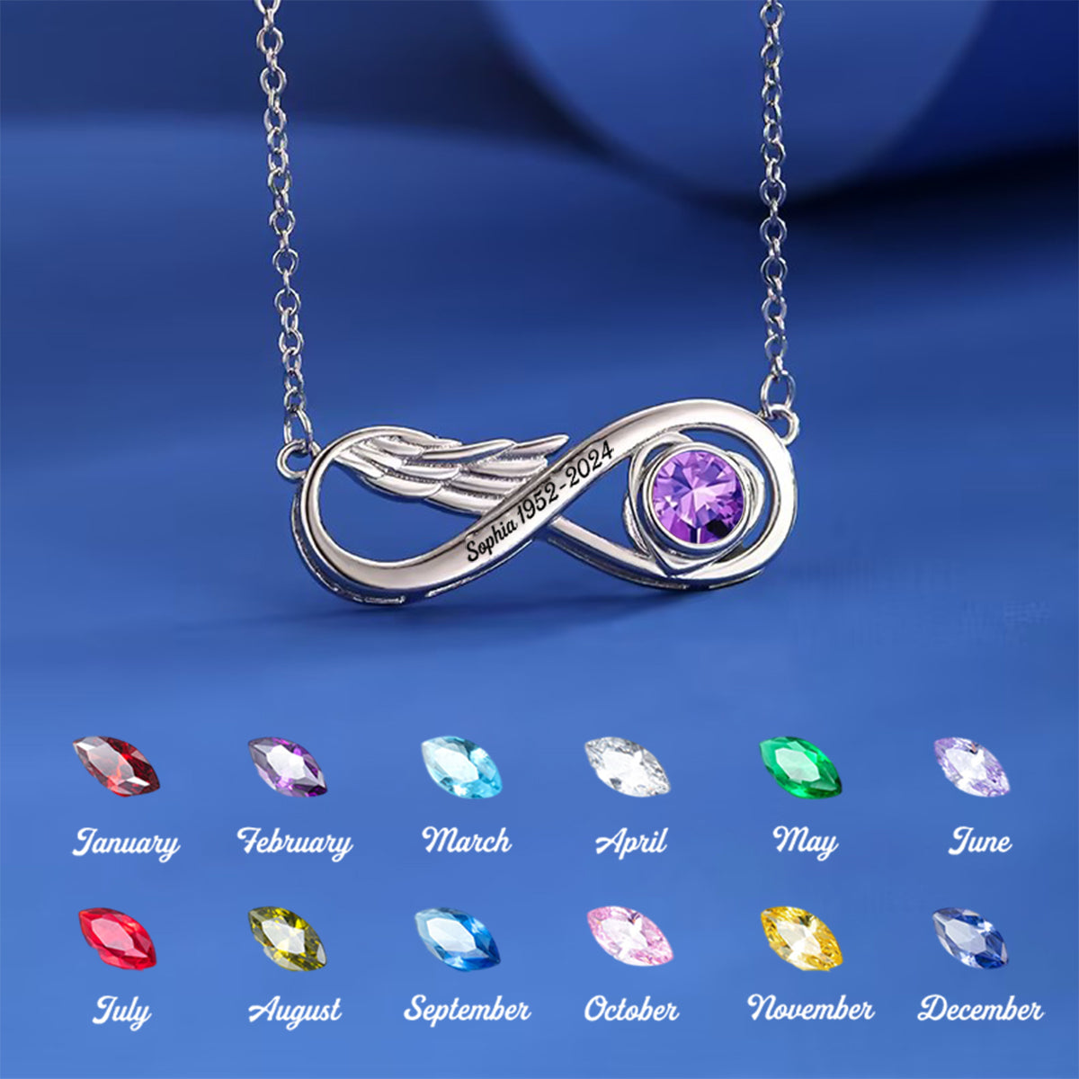 Wing Infinity Necklace With Birthstone Personalized Memorial Necklace