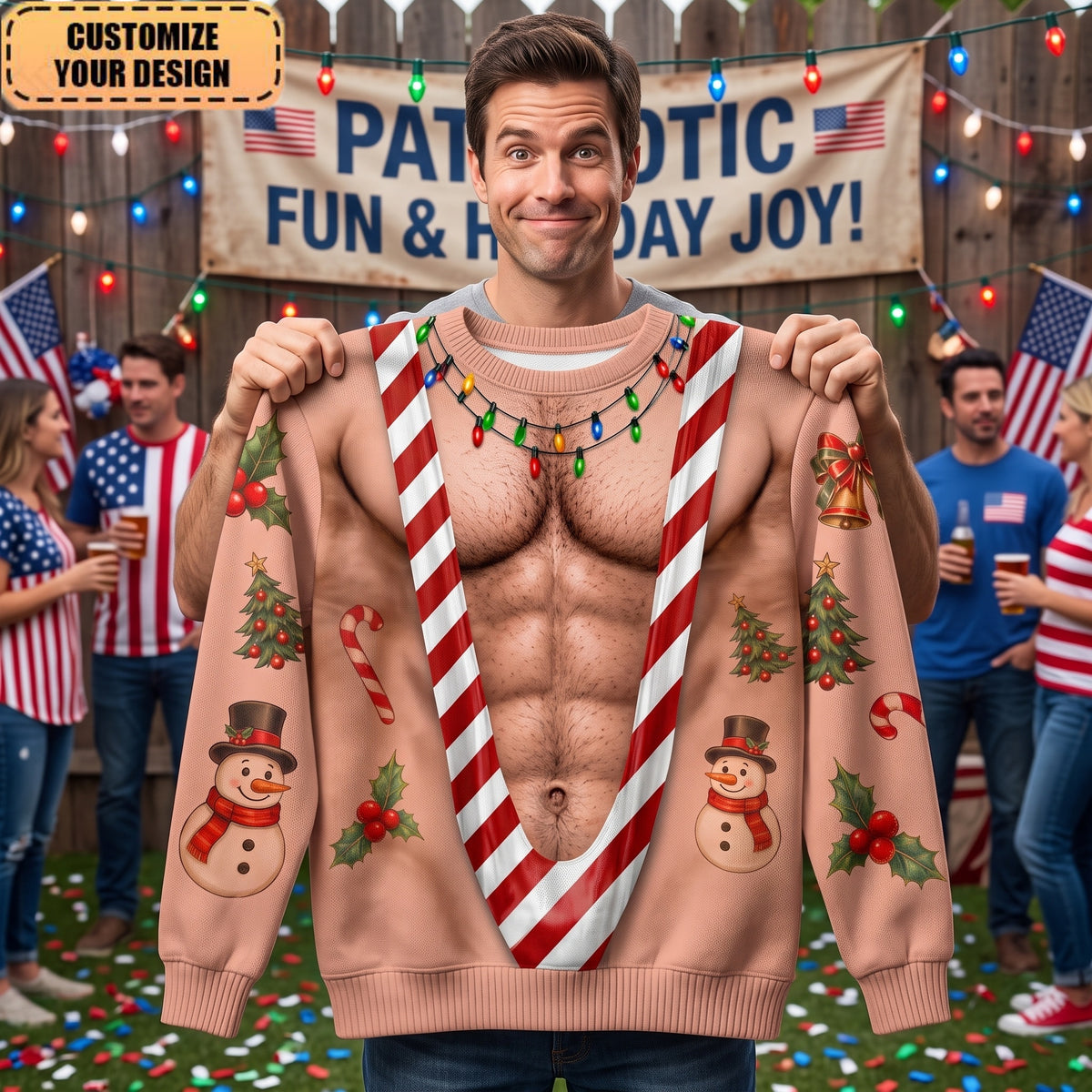 Custom Funny Patriotic Ugly Sweather - Personalized Christmas Birthday Gifts