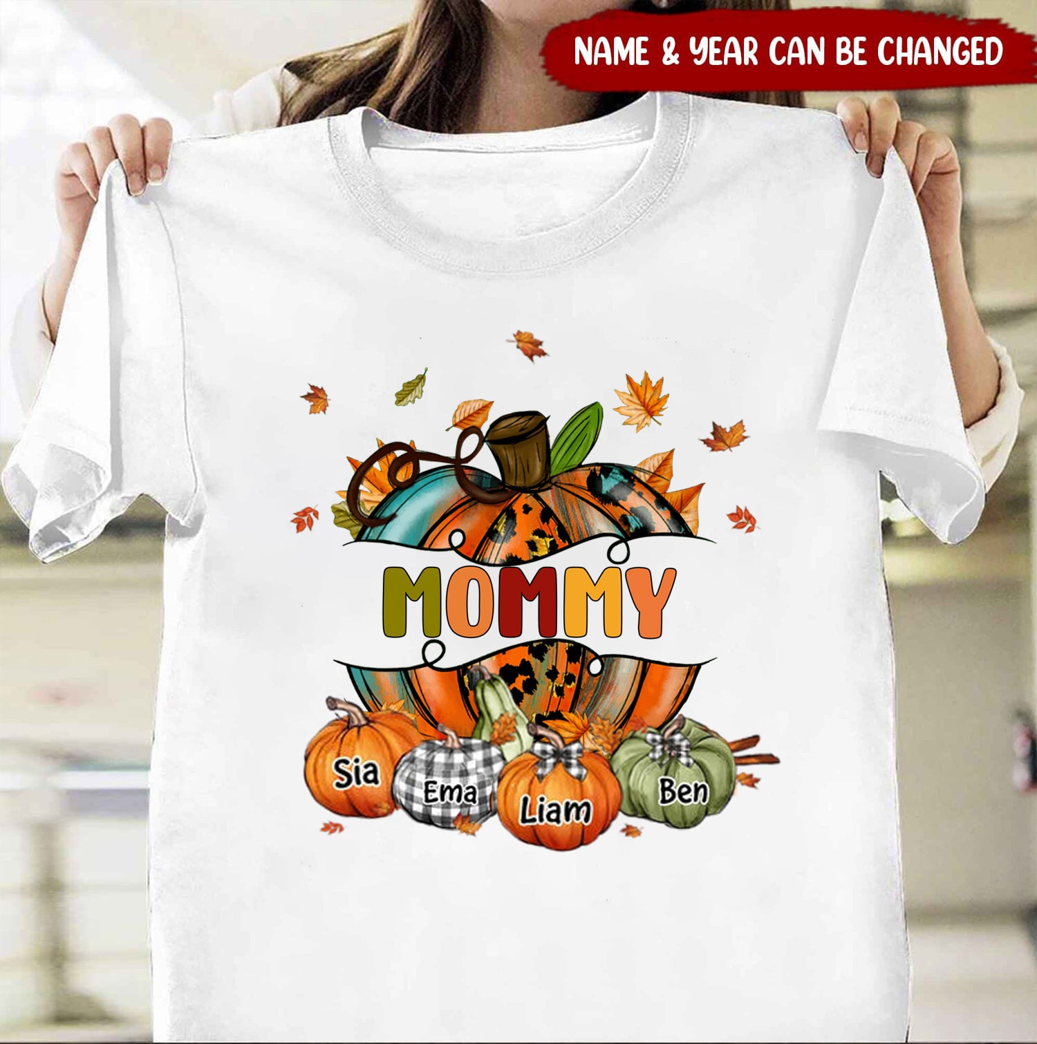 Mom Pumpkin Fall Season Personalized T-shirt Gift For Grandma