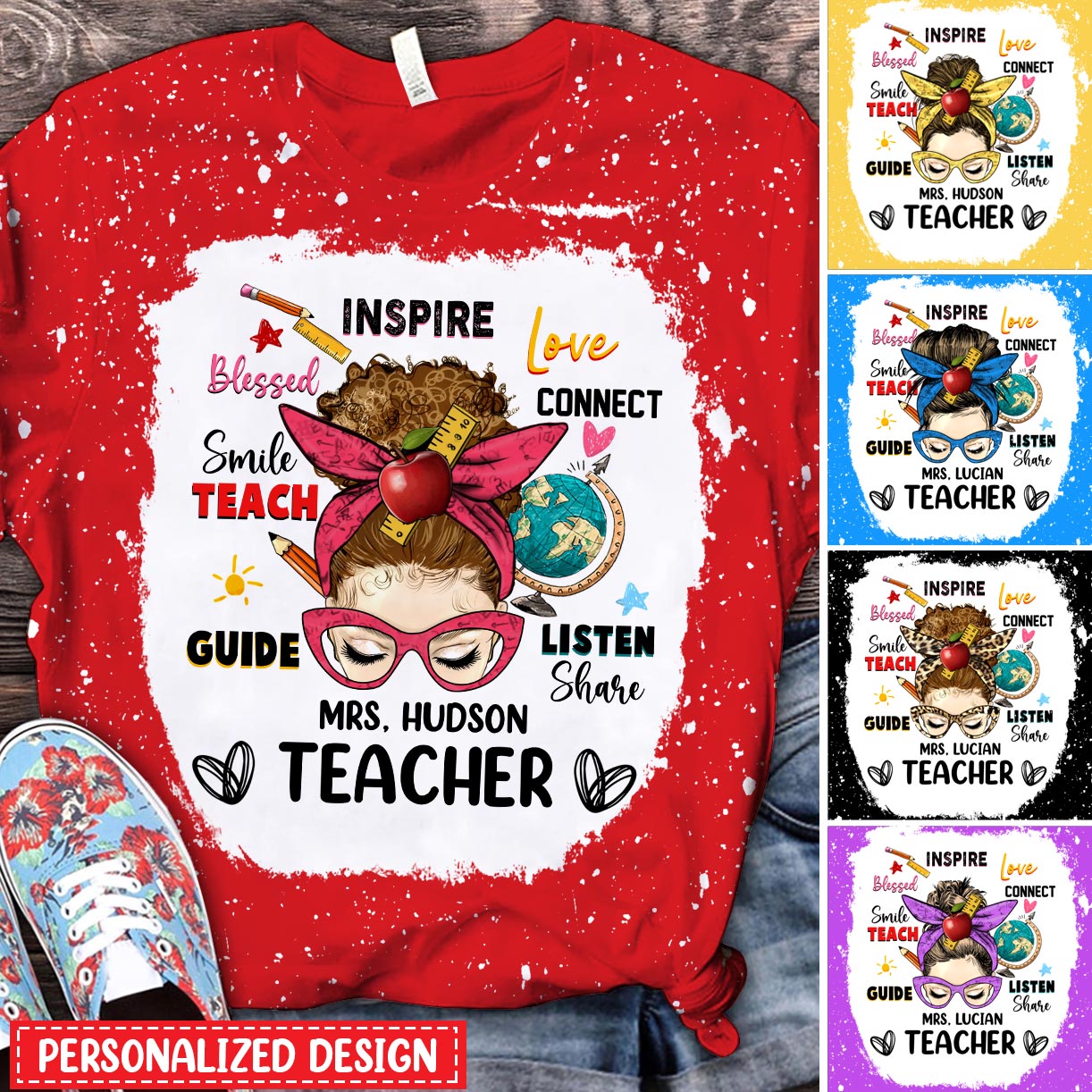 Messy Bun Teacher Counselor Educator Teach Inspire Love Personalized 3D T-shirt