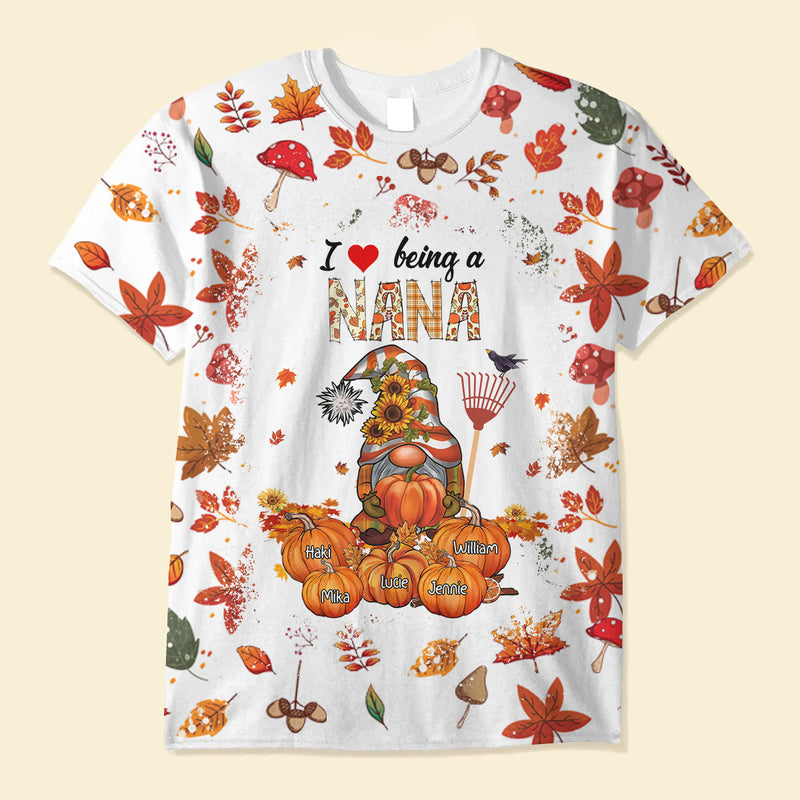 Fall Seasons Dwarf Grandma Mom Pumpkin Kids, Love Being A Nana Personalized 3D T-shirt