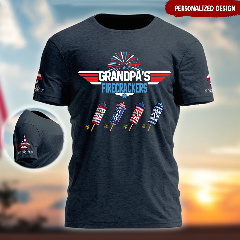 Grandpa's Firecrackers Grandkids Personalized 3D T-shirt