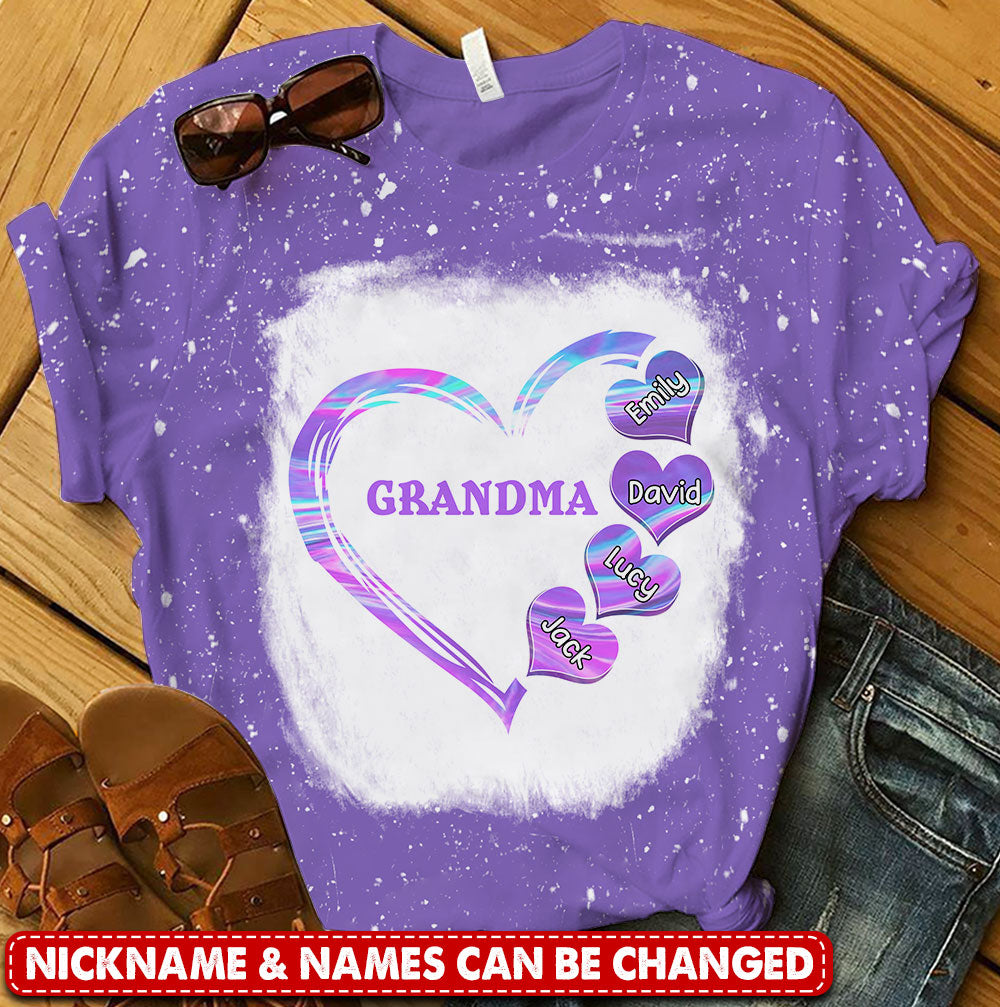 Personalized Grandma Mom Heart Grandkids Sweat Heart Color 3D T-Shirt