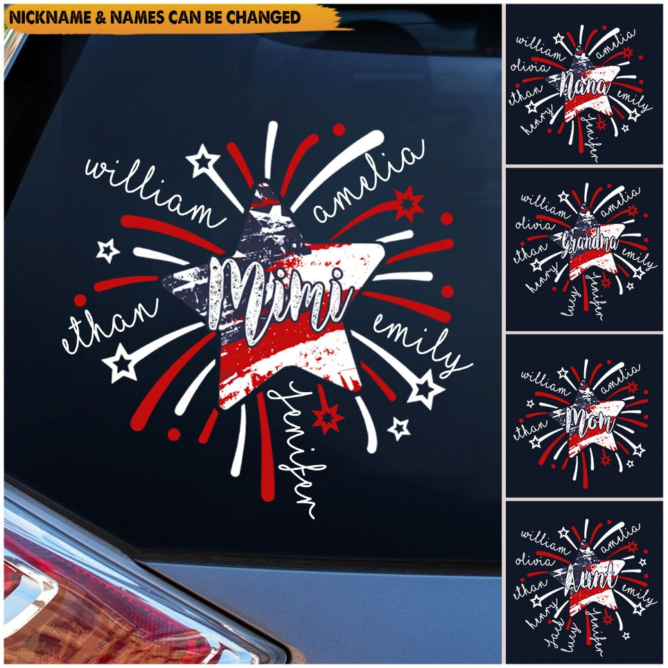 4th of July Mom Grandma Mimi Kids Star Firework American Flag Personalized Decal