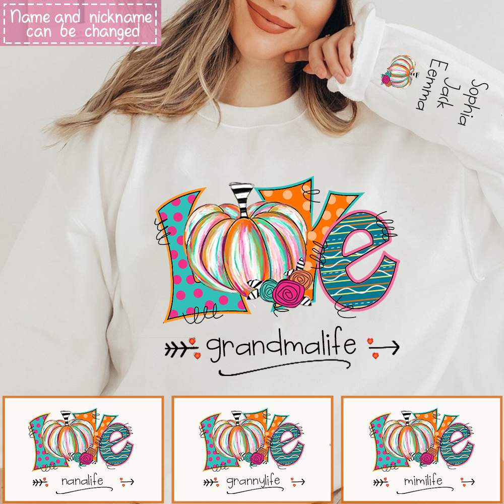 Love Grandma/Mom Life Pumpkins Grandkids/Kids Name Personalized Sweatshirt
