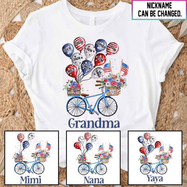 Grandma Auntie Mom Bike With Little Balloon Kids American Flag Pattern Personalized Shirt