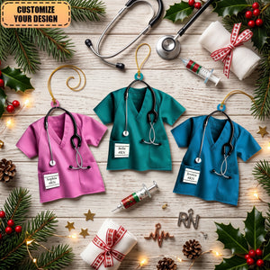 Personalized Nurse Scrub-shaped Ornament, Gift For Nurse Scrub Enthusiasts