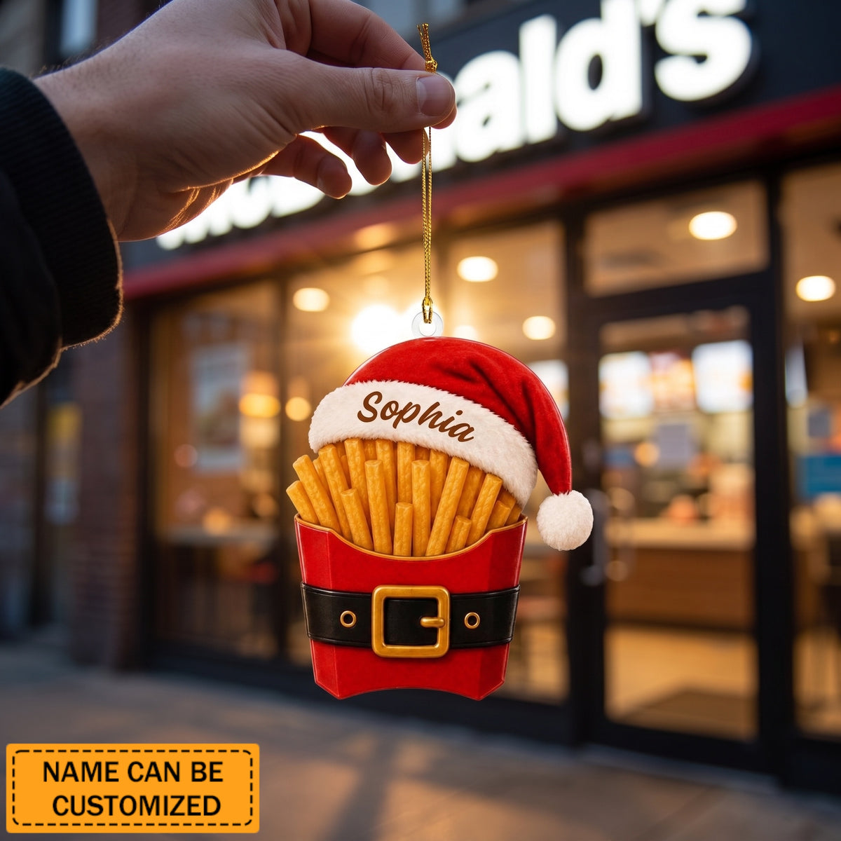 Personalized Santa French Fries Acrylic Ornament, Custom Name Christmas Tree Decoration