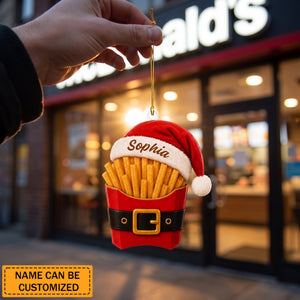 Personalized Santa French Fries Acrylic Ornament, Custom Name Christmas Tree Decoration