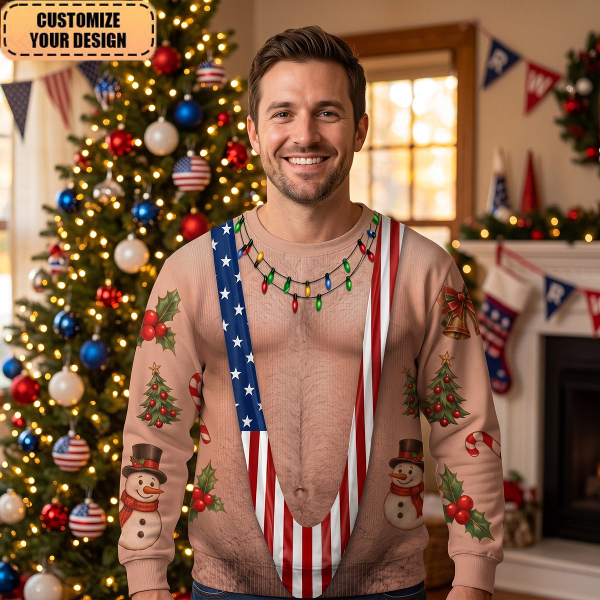 Custom Funny Patriotic Ugly Sweather - Personalized Christmas Birthday Gifts