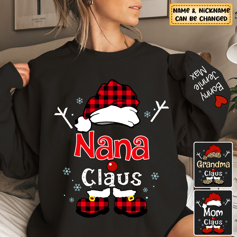 Personalized Christmas Grandma Claus Snowflake Sweatshirt Sleeve Custom Names Kids
