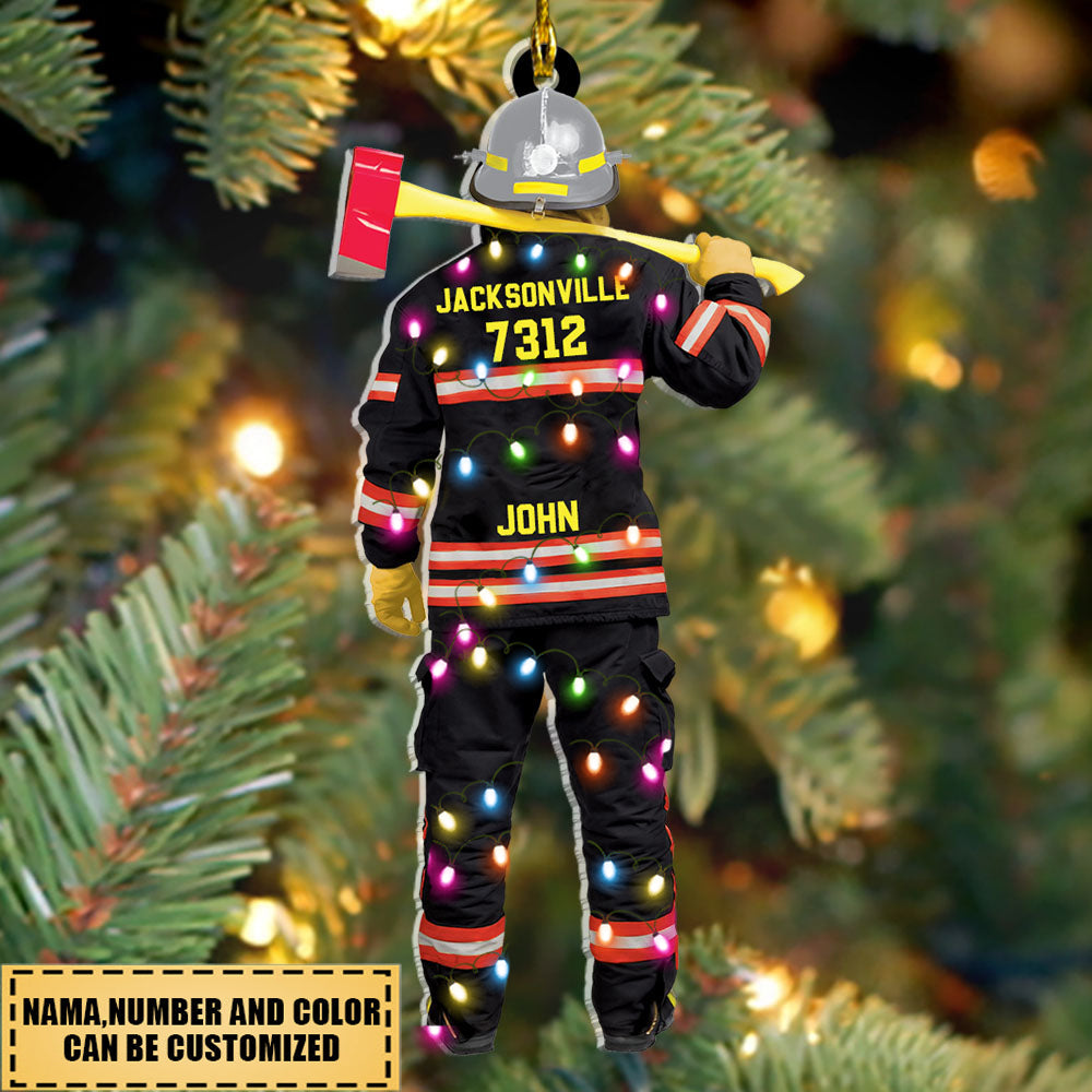 Firefighter Department With Christmas Light Personalized Ornament