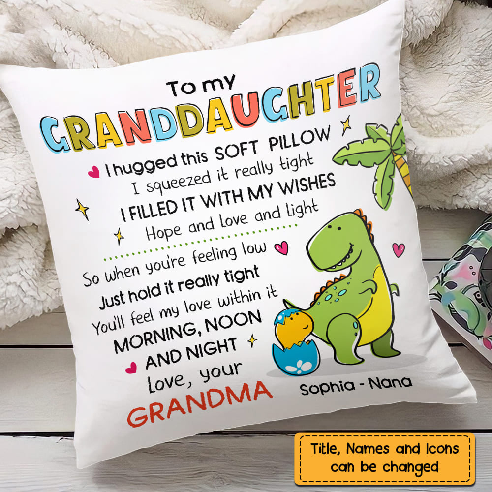Granddaughter Grandson Hug This Dinosaur Drawing Pillow