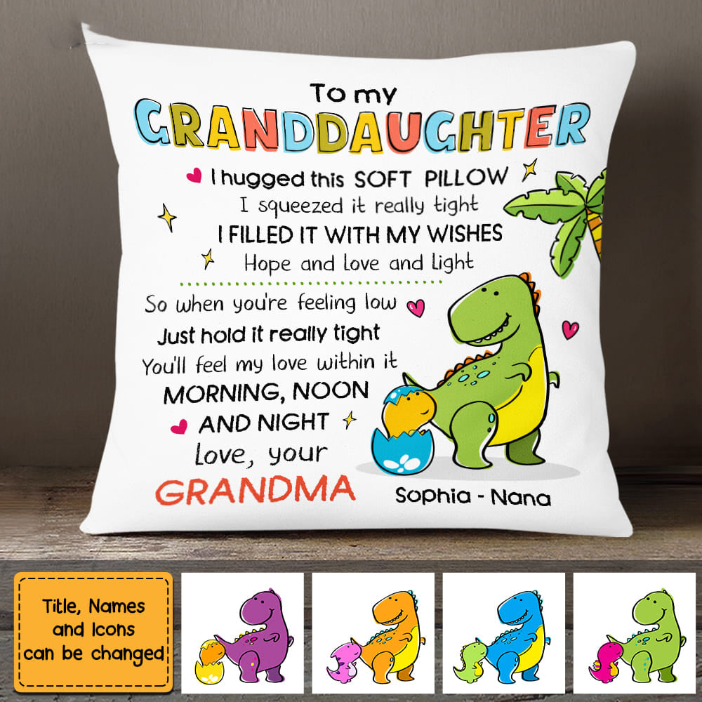 Granddaughter Grandson Hug This Dinosaur Drawing Pillow
