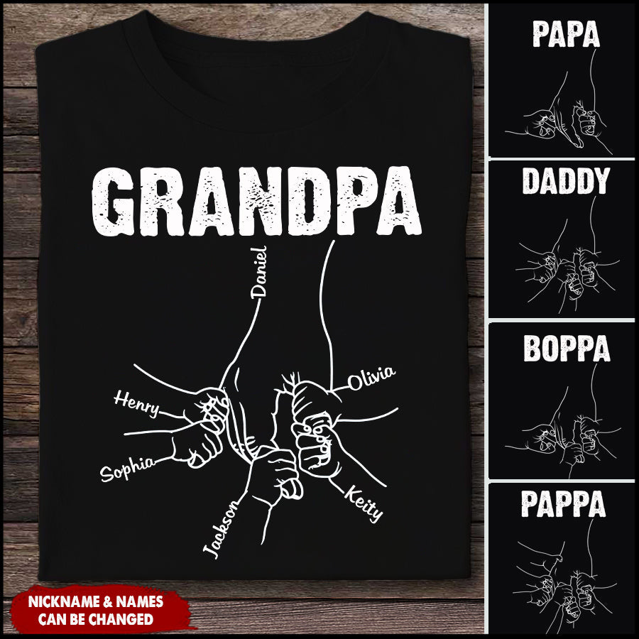 Personalized Papa with Grandkids Hand to Hands T-shirt