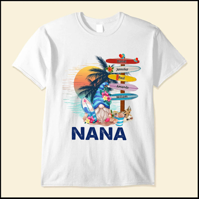 Personalized Summer Dwarf Grandma Mom On Beach Surfboard Kids Shirt