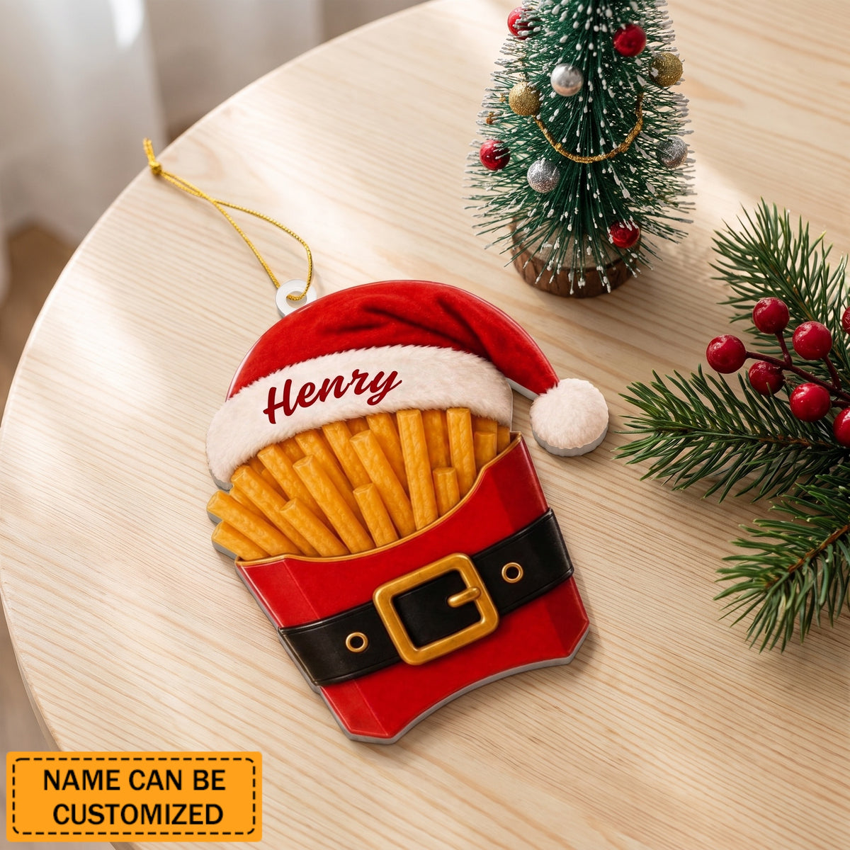 Personalized Santa French Fries Acrylic Ornament, Custom Name Christmas Tree Decoration