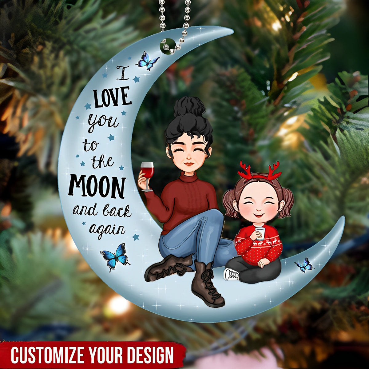 Cute Grandma/Mom/Dad & Grandkid/kid On Moon Christmas Gift Personalized Acrylic Ornament