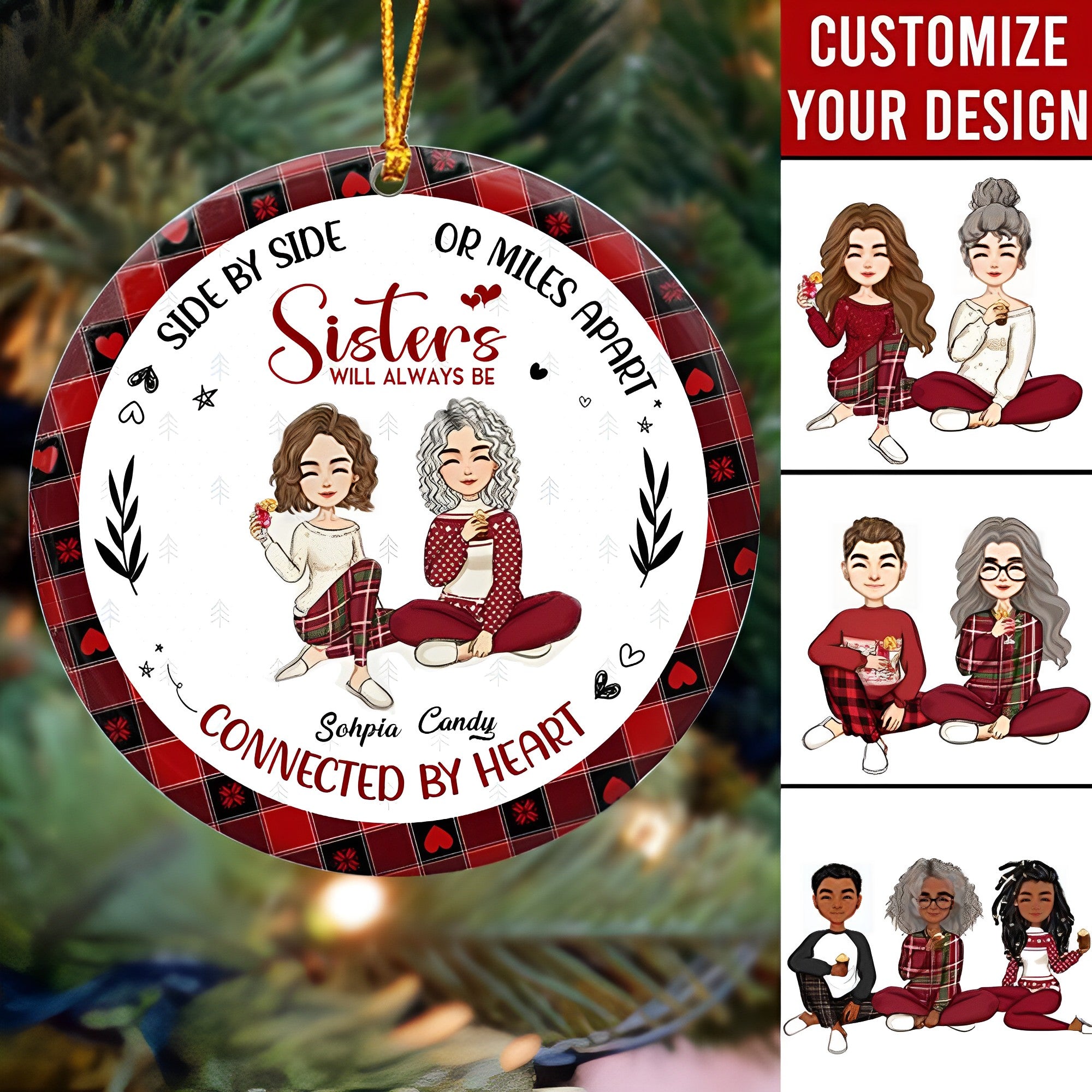 Always Be Connected By Heart - Personalized Ceramic Ornament