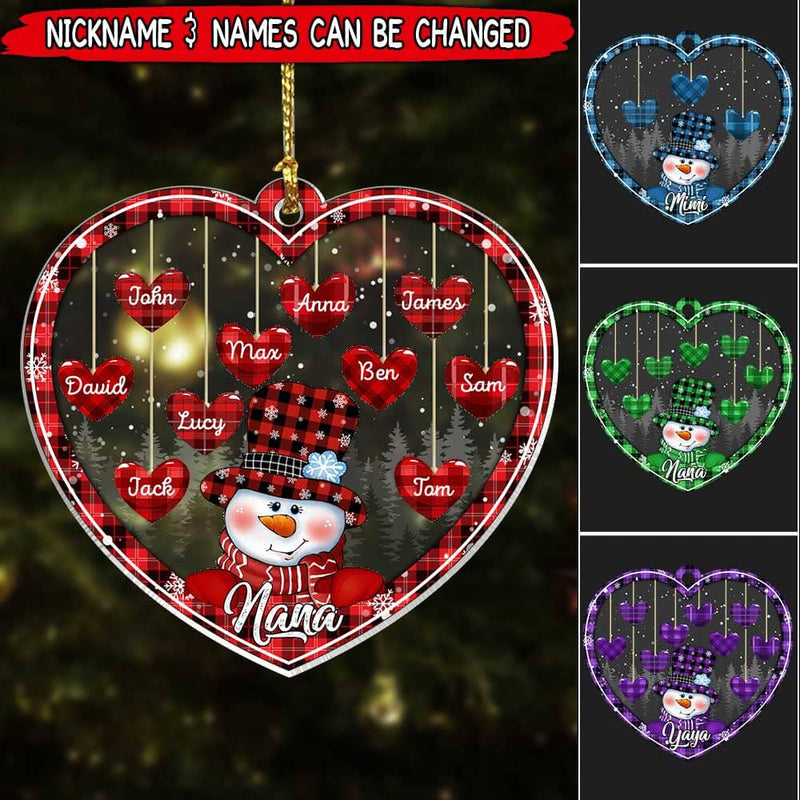 Sparkling Christmas Snowman Nana Mommy Auntie Little Heart Kids Personalized Ornament