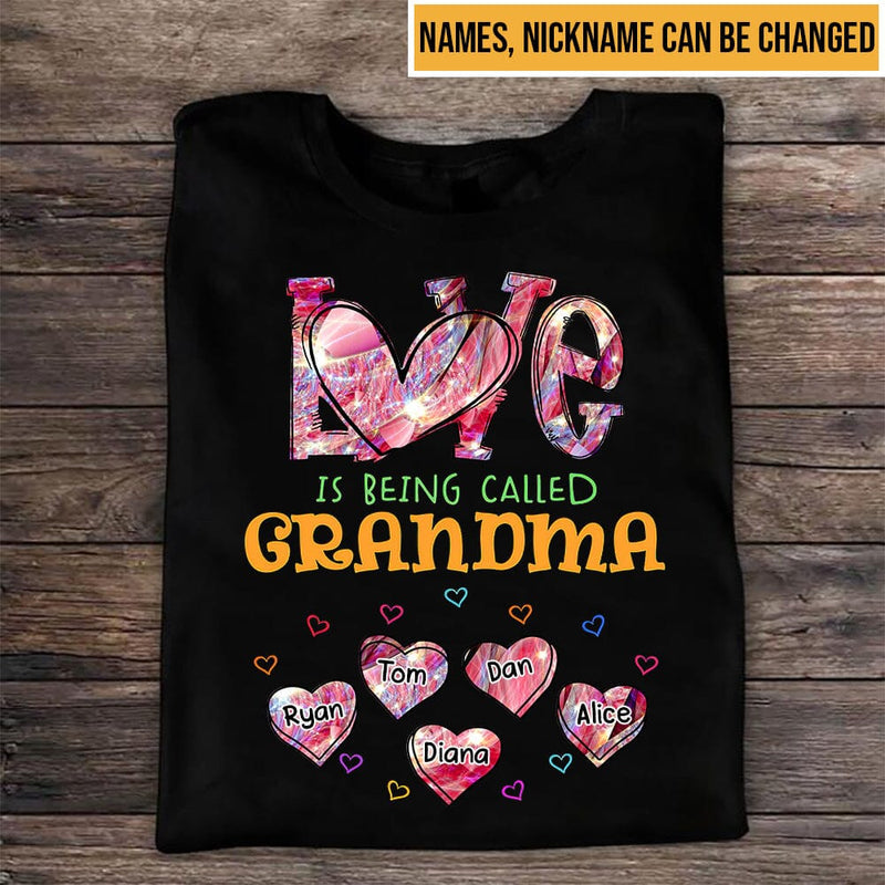 Sparkling Colorful Pattern Love Is Being Call Grandma Cute Heart Kids Personalized Black T-shirt