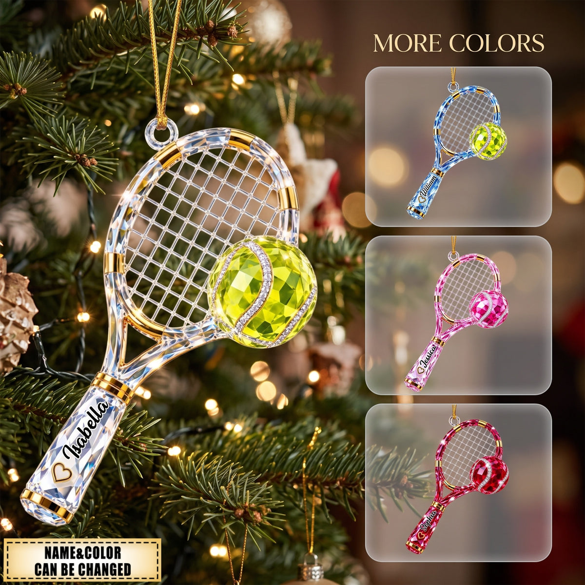 Personalized Tennis-Themed Ornament, Crystal Racket Hanging Decoration