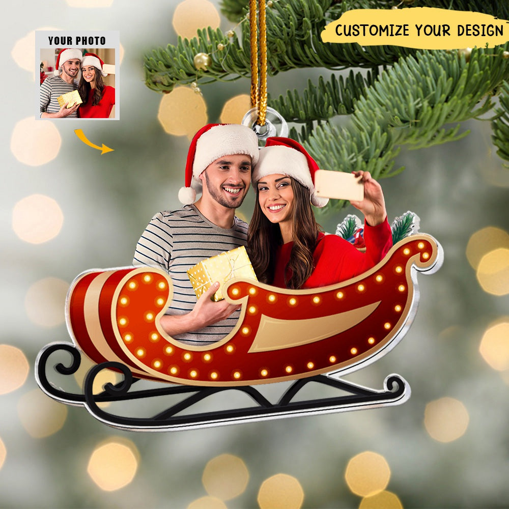 Santa Sleigh Custom Photo Family, Friends, Couples - Personalized Photo Ornament