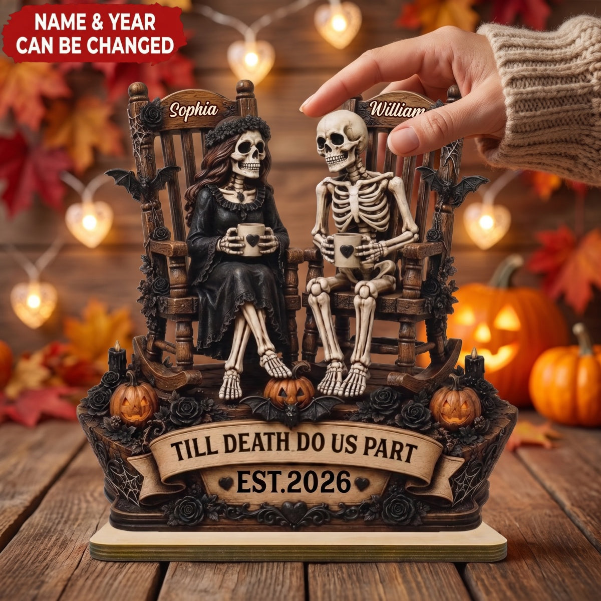 Till Death Do Us Part Skeleton Couple - Personalized 2-Layered Wooden Plaque