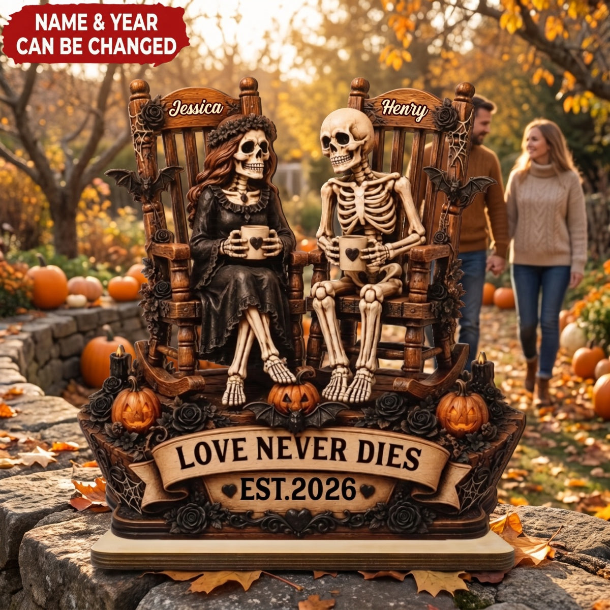 Till Death Do Us Part Skeleton Couple - Personalized 2-Layered Wooden Plaque