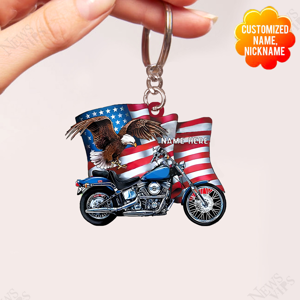 Personalized US Flag Motorcycle Eagle Acrylic Keychain