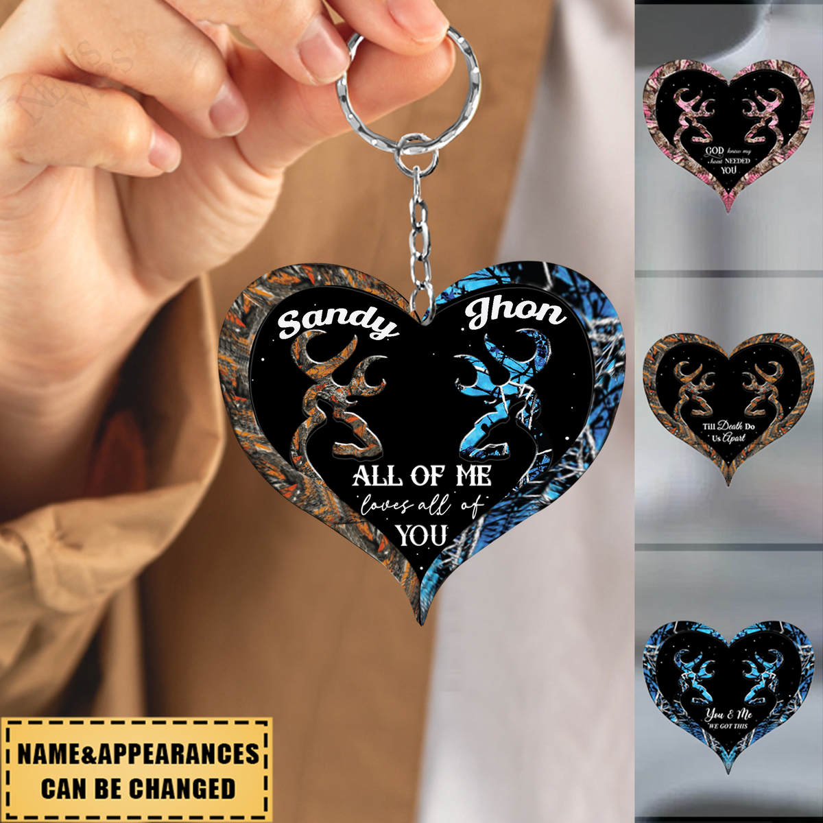 Camo Heart Buck And Doe Personalized Keychain