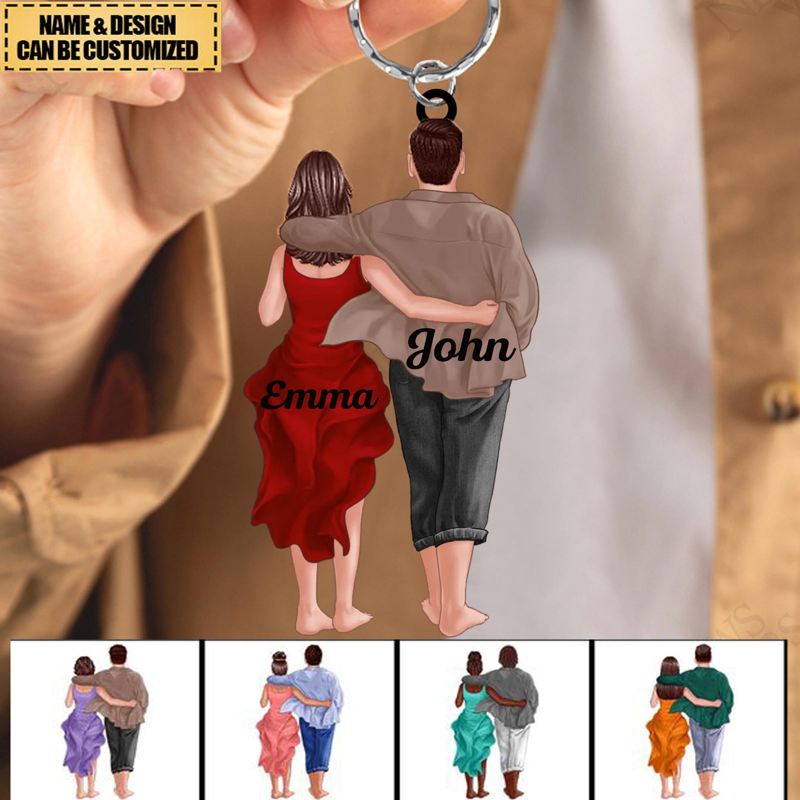 Hugging Couple - Personalized Keychain - Anniversary, Birthday Gift For Spouse, Lover, Husband, Wife, Boyfriend, Girlfriend
